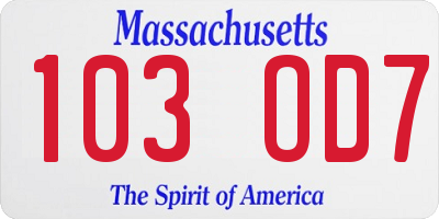 MA license plate 103OD7