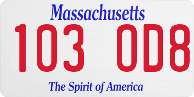 MA license plate 103OD8