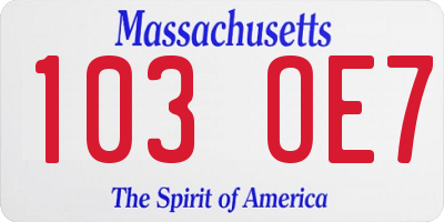 MA license plate 103OE7