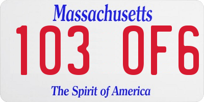 MA license plate 103OF6