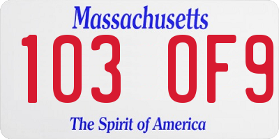 MA license plate 103OF9
