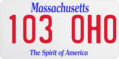MA license plate 103OH0