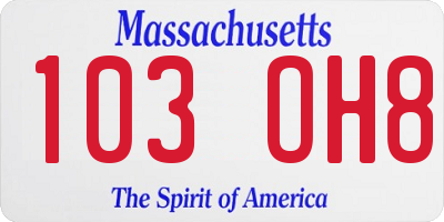 MA license plate 103OH8