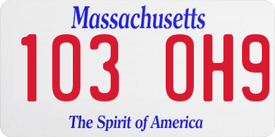 MA license plate 103OH9