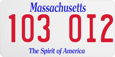 MA license plate 103OI2