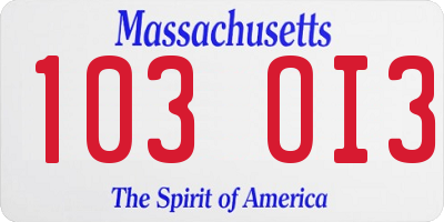 MA license plate 103OI3