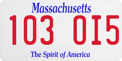 MA license plate 103OI5