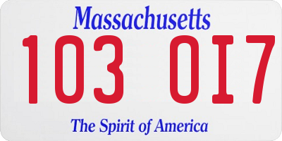 MA license plate 103OI7