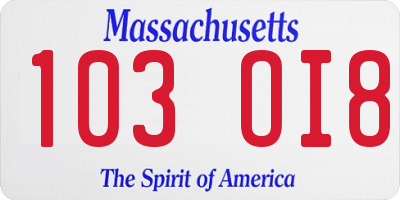 MA license plate 103OI8