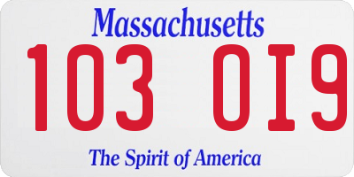 MA license plate 103OI9