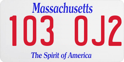 MA license plate 103OJ2