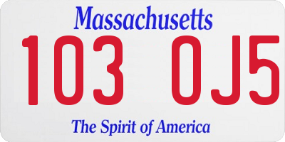 MA license plate 103OJ5