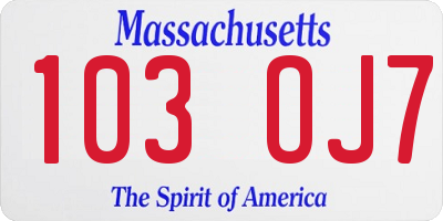 MA license plate 103OJ7