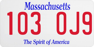 MA license plate 103OJ9