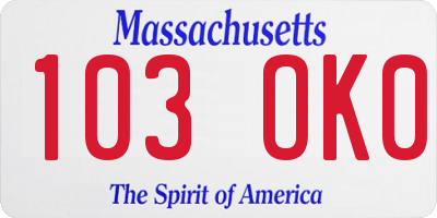 MA license plate 103OK0