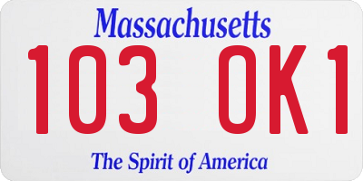 MA license plate 103OK1
