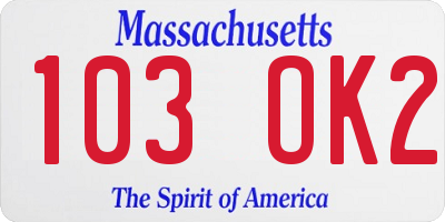 MA license plate 103OK2