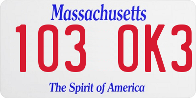 MA license plate 103OK3