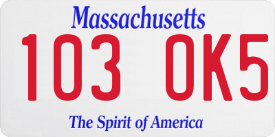 MA license plate 103OK5