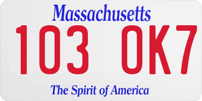 MA license plate 103OK7