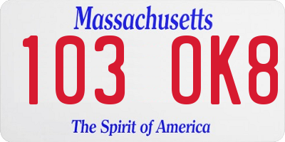 MA license plate 103OK8
