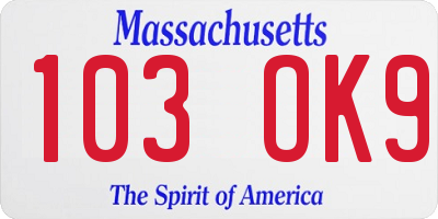 MA license plate 103OK9