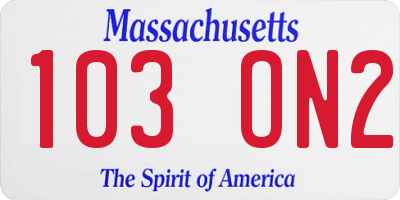 MA license plate 103ON2