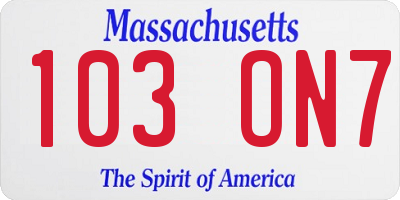 MA license plate 103ON7