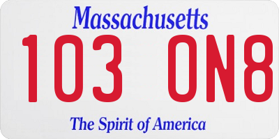 MA license plate 103ON8