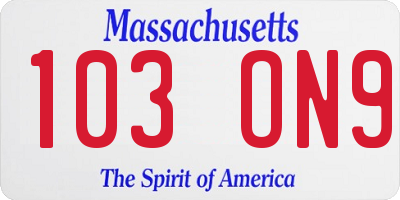 MA license plate 103ON9