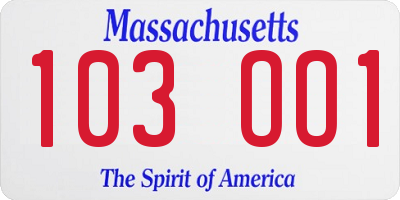 MA license plate 103OO1