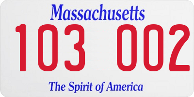 MA license plate 103OO2