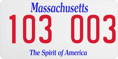 MA license plate 103OO3