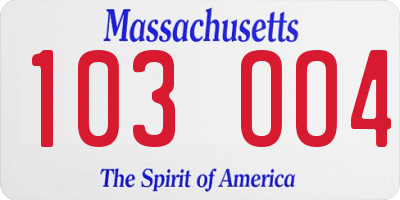 MA license plate 103OO4