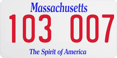 MA license plate 103OO7