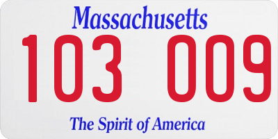 MA license plate 103OO9