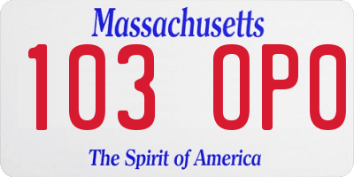 MA license plate 103OP0