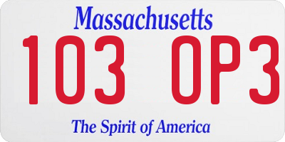 MA license plate 103OP3