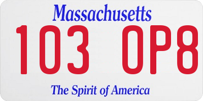 MA license plate 103OP8