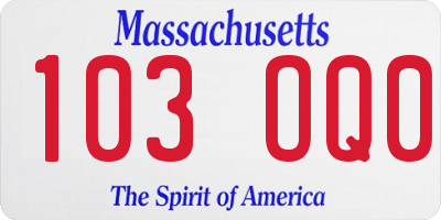 MA license plate 103OQ0