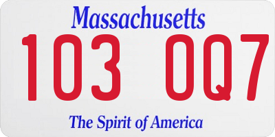 MA license plate 103OQ7
