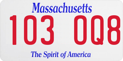 MA license plate 103OQ8
