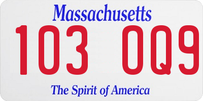 MA license plate 103OQ9