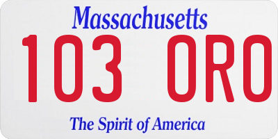 MA license plate 103OR0