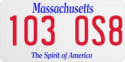 MA license plate 103OS8