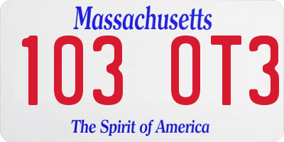MA license plate 103OT3