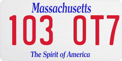 MA license plate 103OT7