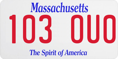 MA license plate 103OU0