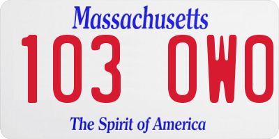MA license plate 103OW0