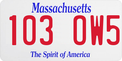 MA license plate 103OW5